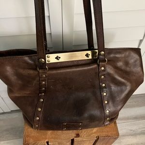 Patricia Nash espresso dark brown studded leather bag